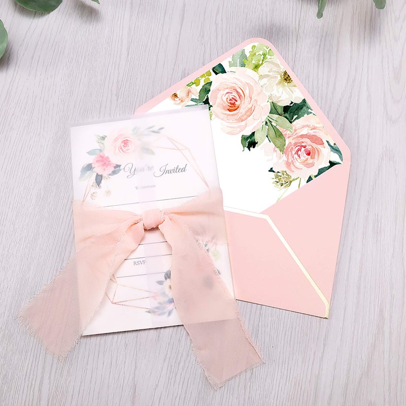 DORIS HOME 25PCS Invitations Cards for Bridal Shower Invite/Baby Shower/Wedding/Rehearsal (25PCS Pink Flower Fill-in) - Image 2